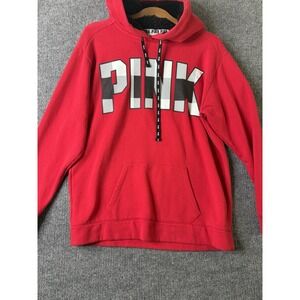 Victoria's Secret PINK Red Pullover Hoodie Logo Sweatshirt Women's Size Medium